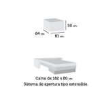 Puf Cama Plegable. El Puf Cama Plegable nos viene de maravilla para atender visitas inesperadas, ocupándonos poco espacio, 64 x 81 x 50 cm de alto, y convertirlo en cama de 80 x 182 x 36 cm de alto. Práctico, resistente y útil, con funda lavable. Disponible en 4 tapizados, Azul, Marrón, Gris y Paris. La cama auxiliar perfecta para nuestros invitados.