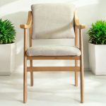 Sillón-Silla con Brazos Madera Haya Tapizado Beis