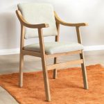 Sillón-Silla con Brazos Madera Haya Tapizado Beis