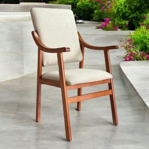 Sillón con Brazos Alto Cerezo Beis de Madera de Haya Reforzado, Cómodo, Resistente y Duradero