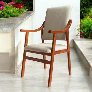 Sillón con Brazos Alto Cerezo Beis de Madera de Haya Reforzado, Cómodo, Resistente y Duradero