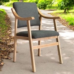Sillón de Madera de Haya Barnizado en color Cerezo Tapizado en Esmeralda