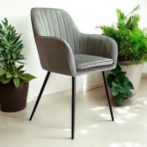 Sillón Moderno Patrón Rayas (Conjunto de 2 Sillones) Sillón Moderno Patrón Rayas Tapizado y Acolchado con respaldo curvado patrón rayas, cómodo y de tejido terciopelo velvet suave de tacto agradable y máxima comodidad. Esta pintada y acabada en color Negro y Tapizada en tela velvet suave Gris